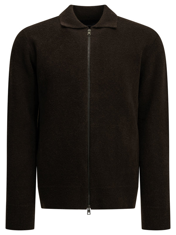 Wool Sweater With A Zipper Knitwear Brown