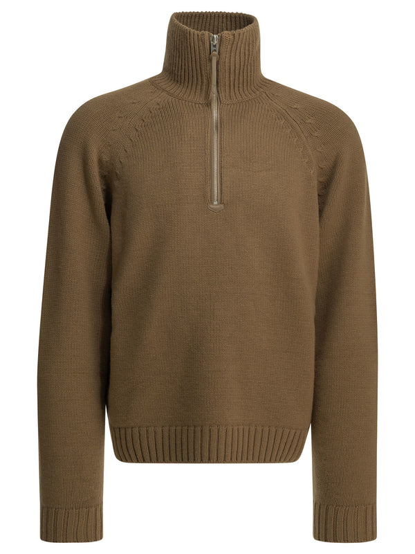 Cashmere Wool Blend Half-Zip Sweater Knitwear Brown