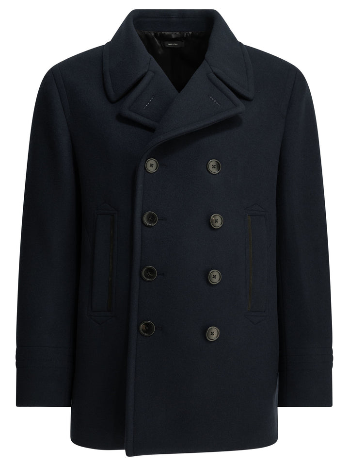 Tom Ford Short Wool Felt Coat Jackets and Coats - Blue | b67ee471e0c2360fff9975a0d85972f58ab68835