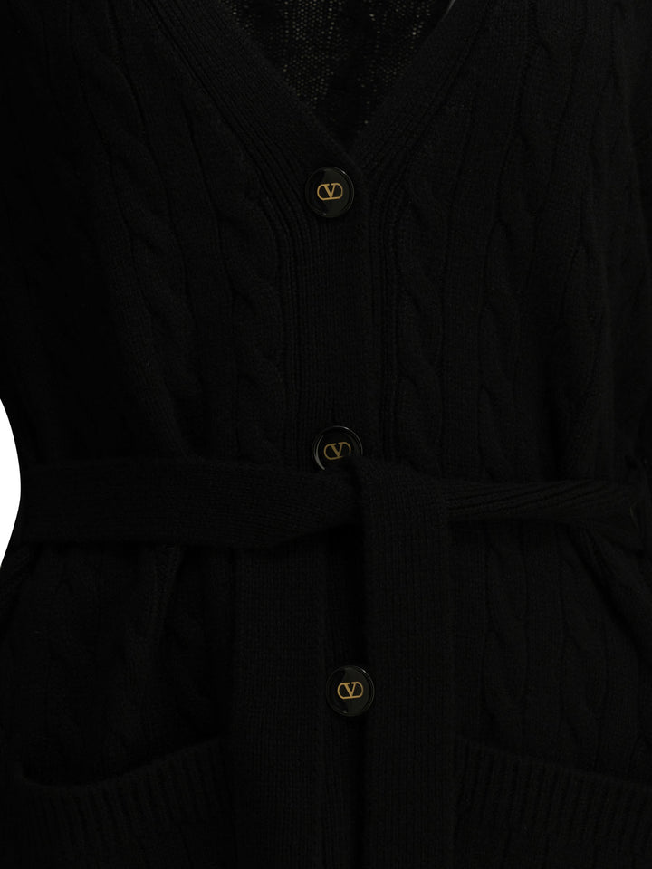 Valentino Cashmere Cable-Knit Cardigan Knitwear - Black | fd199655d5be02194076be5d0e2381a165247fe9