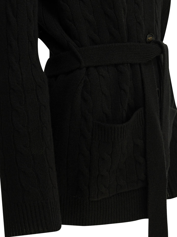 Valentino Cashmere Cable-Knit Cardigan Knitwear - Black | 0e98f3af1fd211bd752ab4bd7f1b992870cb63b7