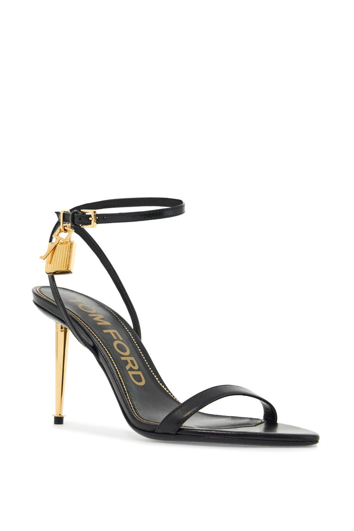 Black Goat Leather Sandals With 10 Cm Stiletto Heel And Ankle Strap