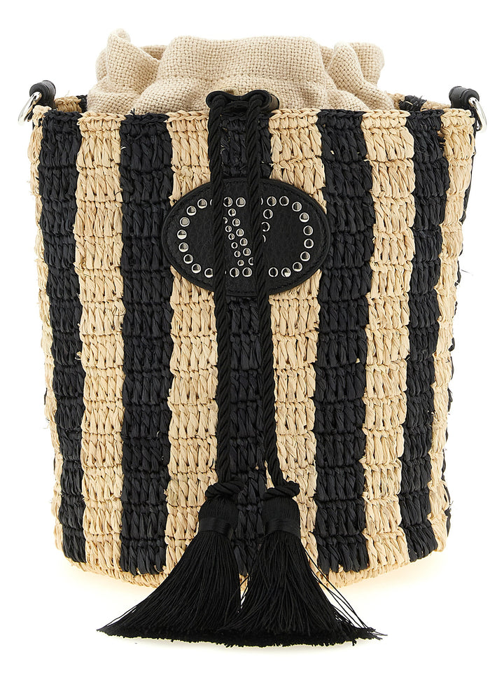 Valentino Garavani Valentino Garavani Raffia Small Bucket Bag Shoulder Bags - Black | f095f2960f1a01b93da8ba087c1938283b515012