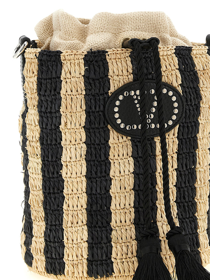 Valentino Garavani Valentino Garavani Raffia Small Bucket Bag Shoulder Bags - Black | e6cc537849e9b04444afc708aed812cbb443082b