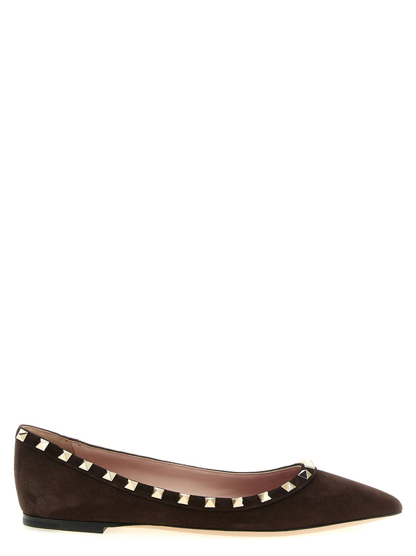 Rockstud Flat Shoes Brown