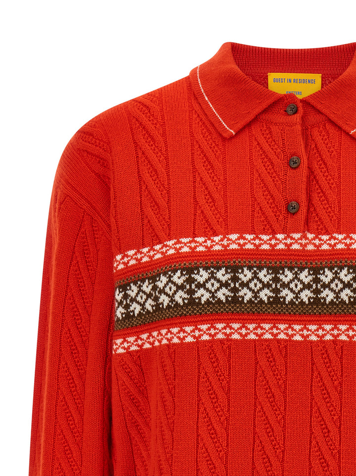 Guest In Residence Cable Collegiate Polo Sweaters and Cardigans - Red | 776c07bb11e12e5299c2c29d57a138df00d2b17b