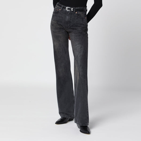 Black Washed-Effect Boot Cut Jeans