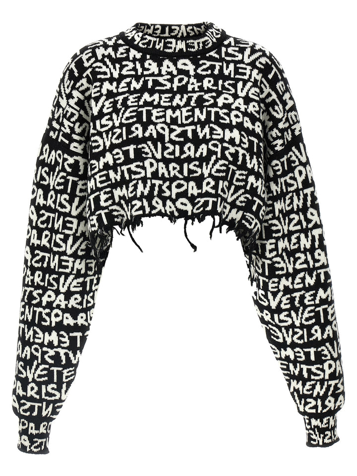 Vetements Paris Monogram Sweater, Cardigans White/Black