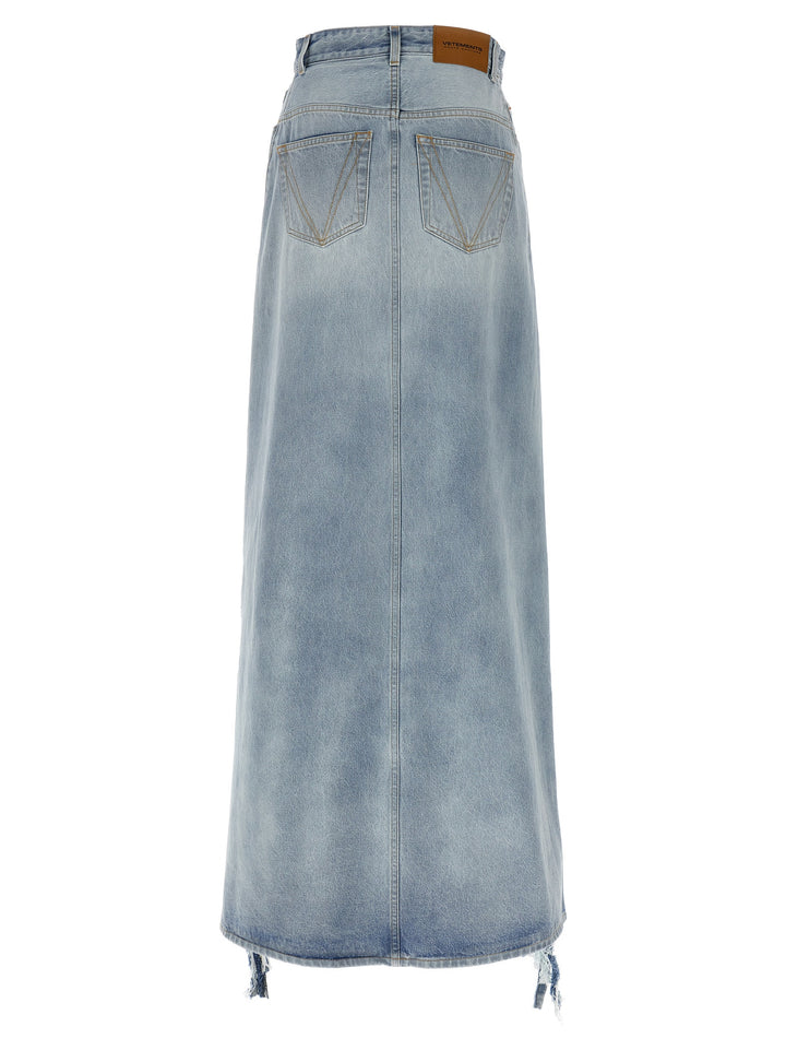 Vetements Destroyed Denim Maxi Skirt Skirts - Blue | e6eba48517c10f3afe9662ec9315c3237369618c