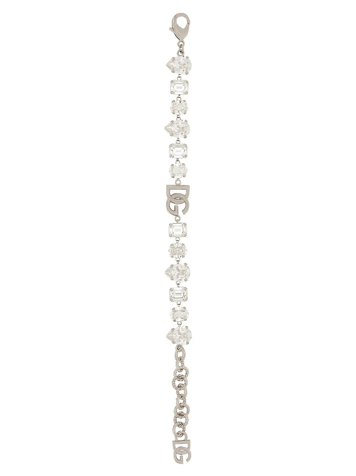 Dolce & Gabbana Bracelet With Rhinestones And Logo Jewelry - Silver | 01c3bfa6fc7257a53ae2b668fb924594a6497f6c