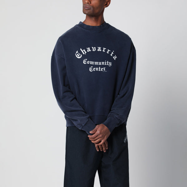 Vintage-Effect Navy Blue Sweatshirt With Logo Print