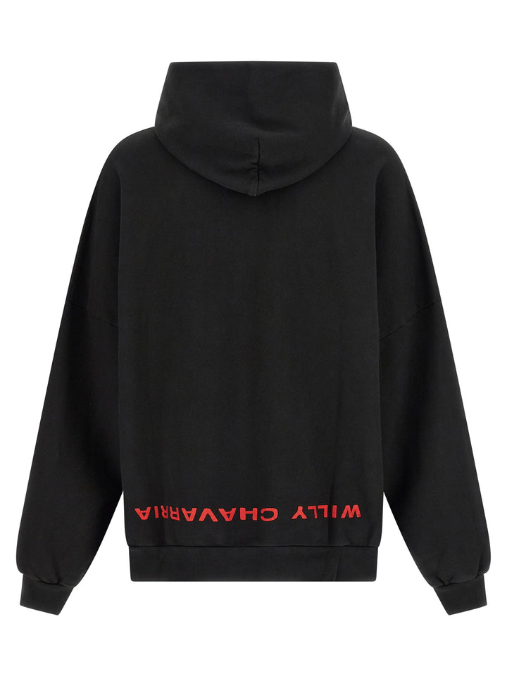 Willy Chavarria Welcome To America-Hooligan Sweatshirt - Black | e1aeb9777bb1b19a81a5de51756bdb8329c313c9
