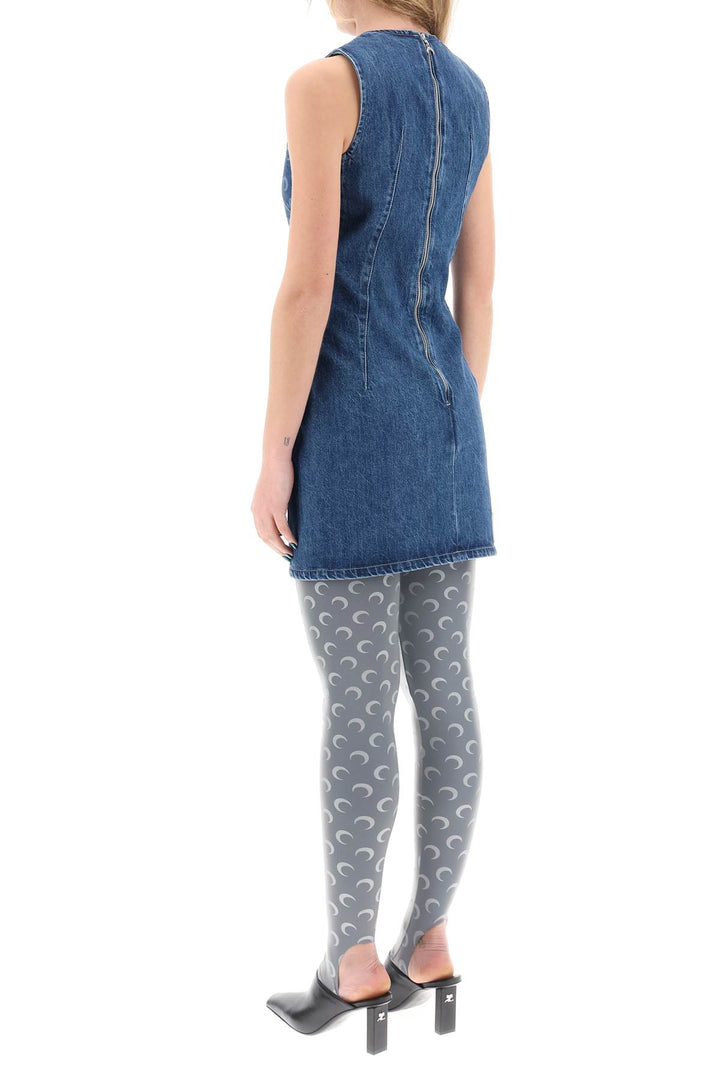 Mini Abito All Over Moon In Denim Rigenerato