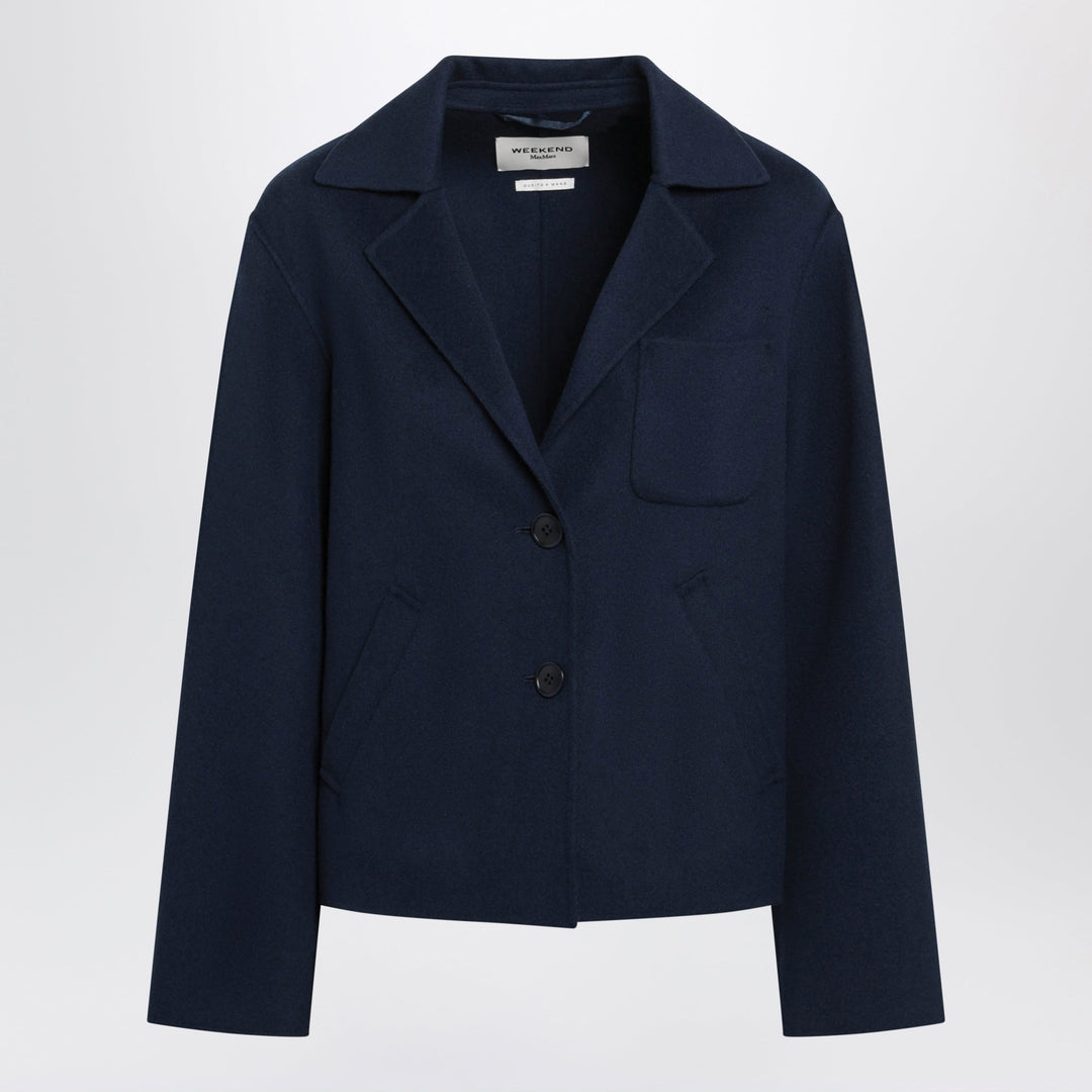 Weekend Max Mara Blue Cropped Jacket In Wool-Blend Cloth