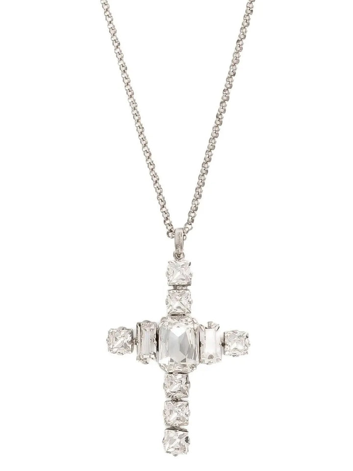Dolce & Gabbana Rhinestone Cross Necklace Jewelry - Silver | dc3411afadb9aee3374941f3c1057877d8fdcbc4