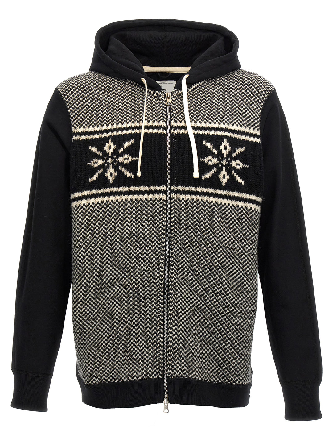 Jacquard Insert Hoodie Sweatshirt White/Black