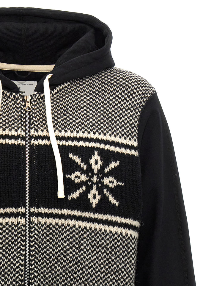 Jacquard Insert Hoodie Sweatshirt White/Black