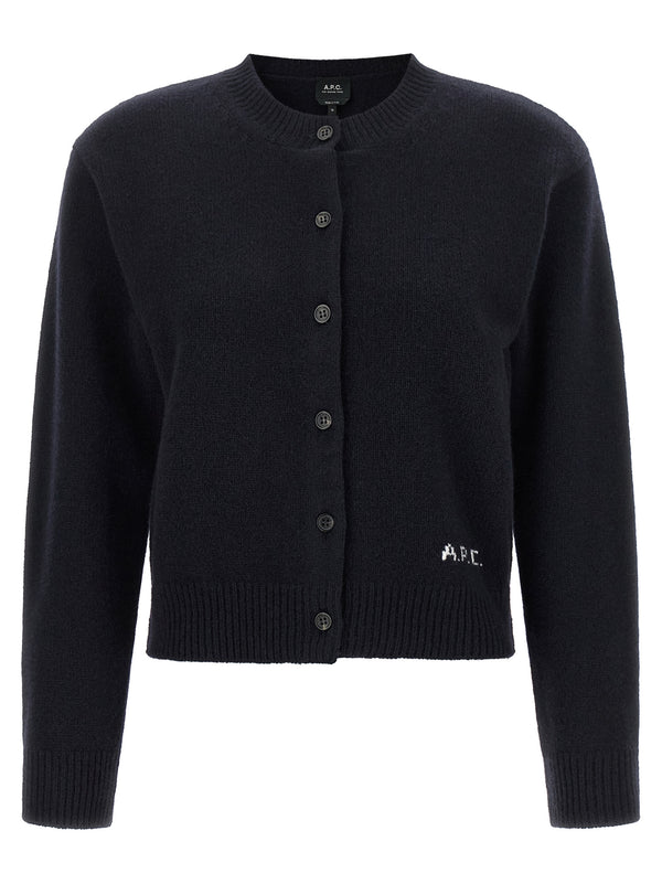 Lila' Wool Cardigan With Logo Intarsia Sweaters And Cardigans Blue