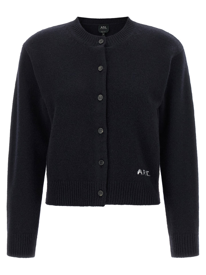 A.P.C. Lila' Wool Cardigan With Logo Intarsia Sweaters and Cardigans - Blue | 9e4efd03ab32053d6315120085d69fc5a59b66be