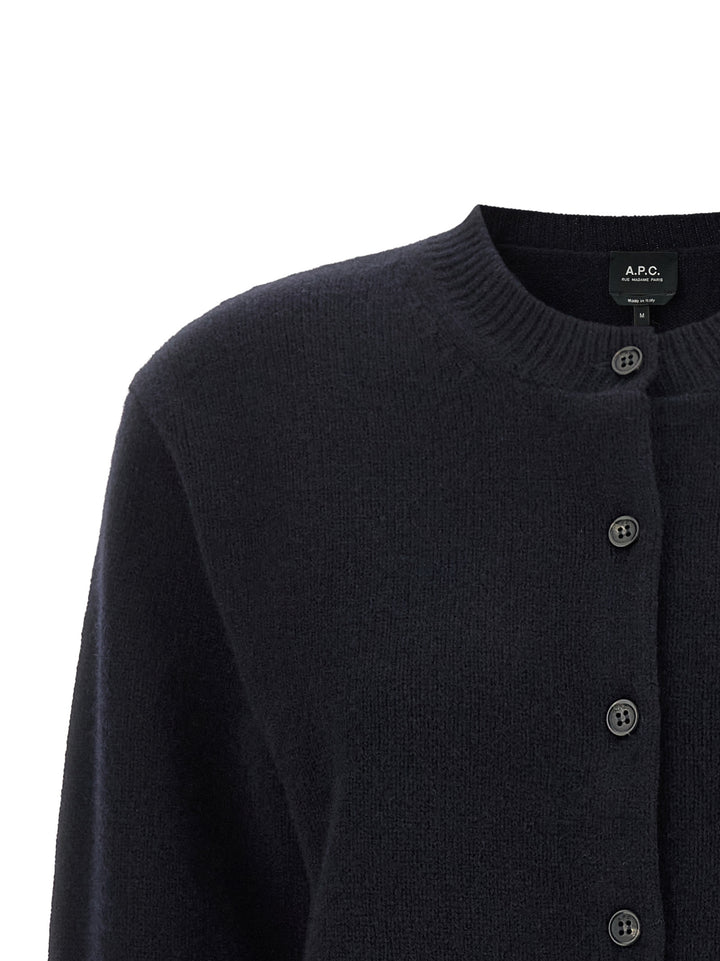 A.P.C. Lila' Wool Cardigan With Logo Intarsia Sweaters and Cardigans - Blue | 49efe0f6303487d2e7f49403525d27edf8fceaf1