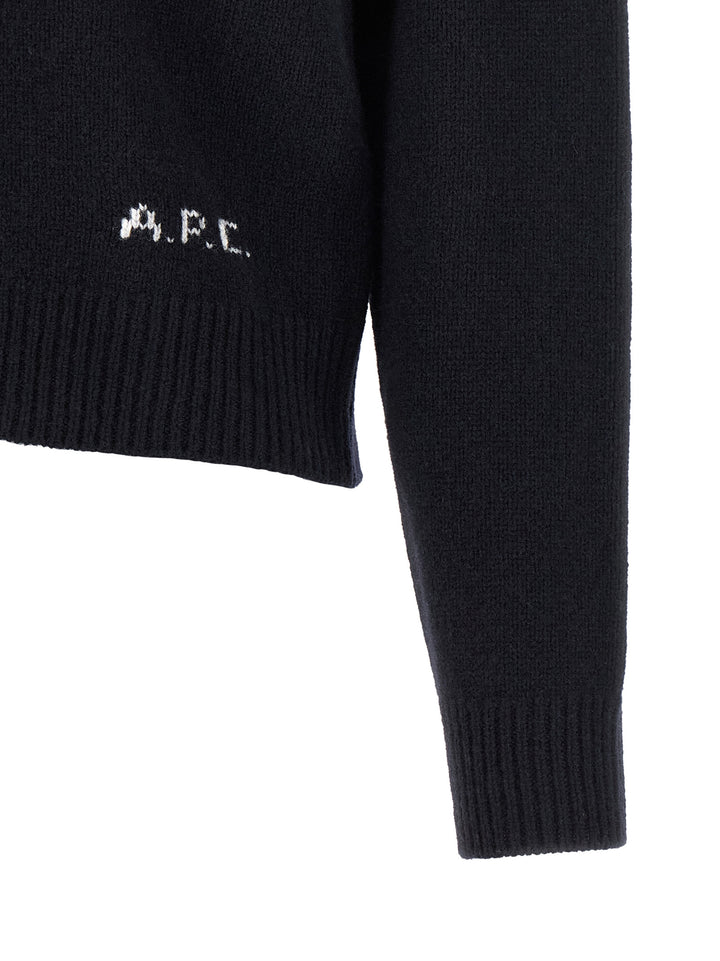 A.P.C. Lila' Wool Cardigan With Logo Intarsia Sweaters and Cardigans - Blue | 06a3b3a7ffd6e69c0f52dc72fd1a0837c016fb9b