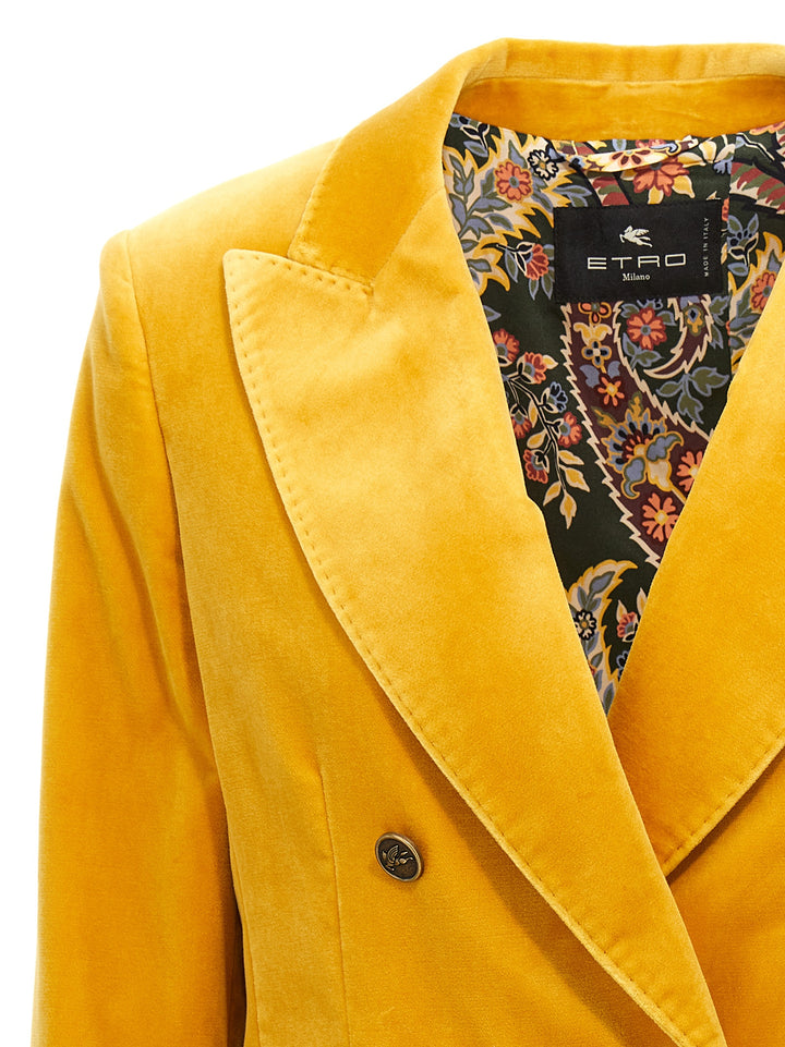 Double-Breasted Velvet Blazer Blazer And Suits Yellow