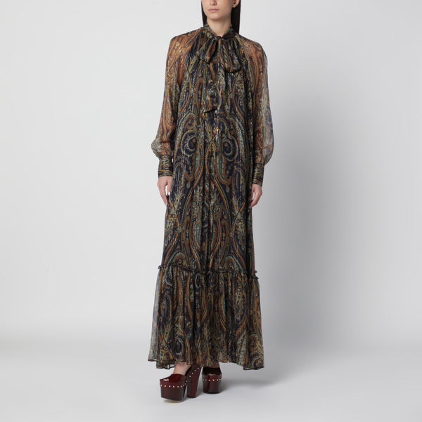 Long Dress With Multicolour Paisley Print