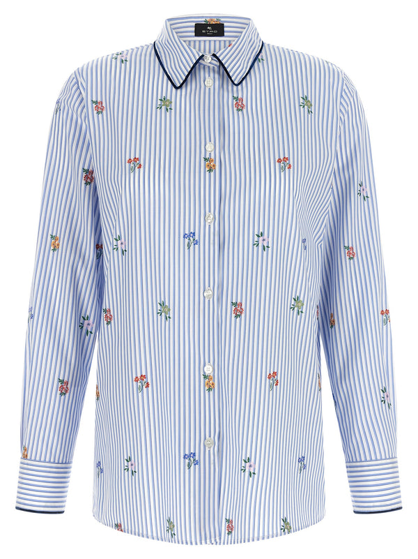 Floral Embroidery Shirt Shirt And Blouse Light Blue
