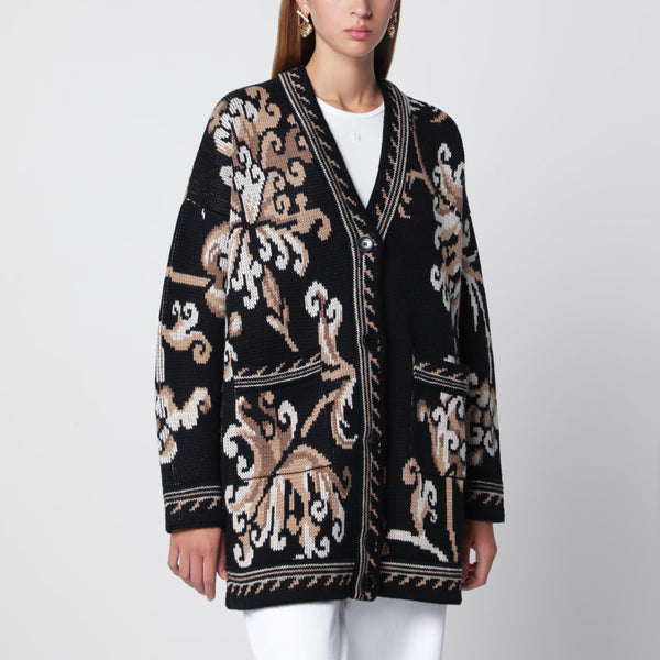 Black Wool Jacquard Cardigan