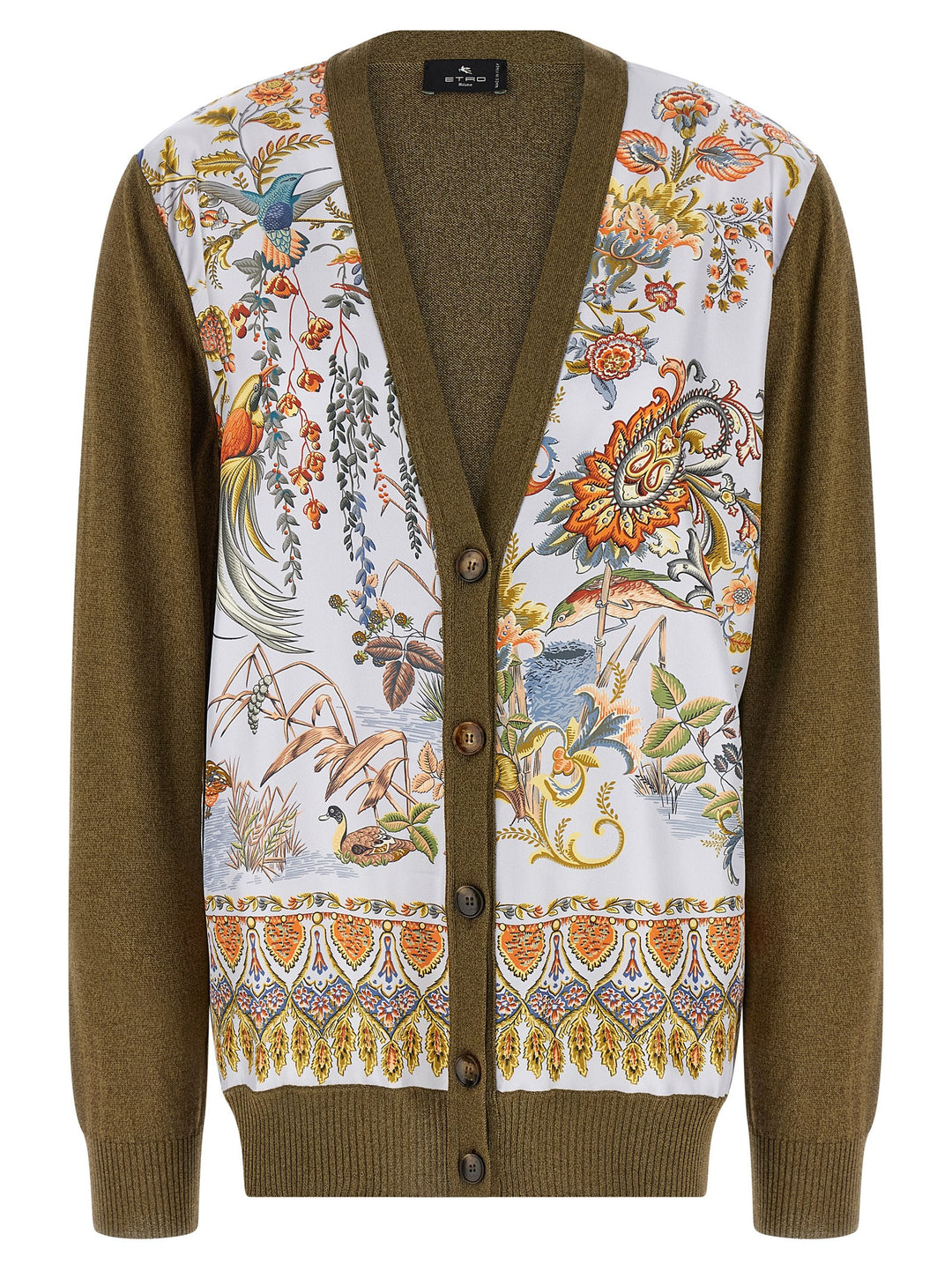Etro Paisley Silk Insert Cardigan Sweaters and Cardigans - Green | 3474efc5d4246904b6d3cc882c83b01bb7b614e8