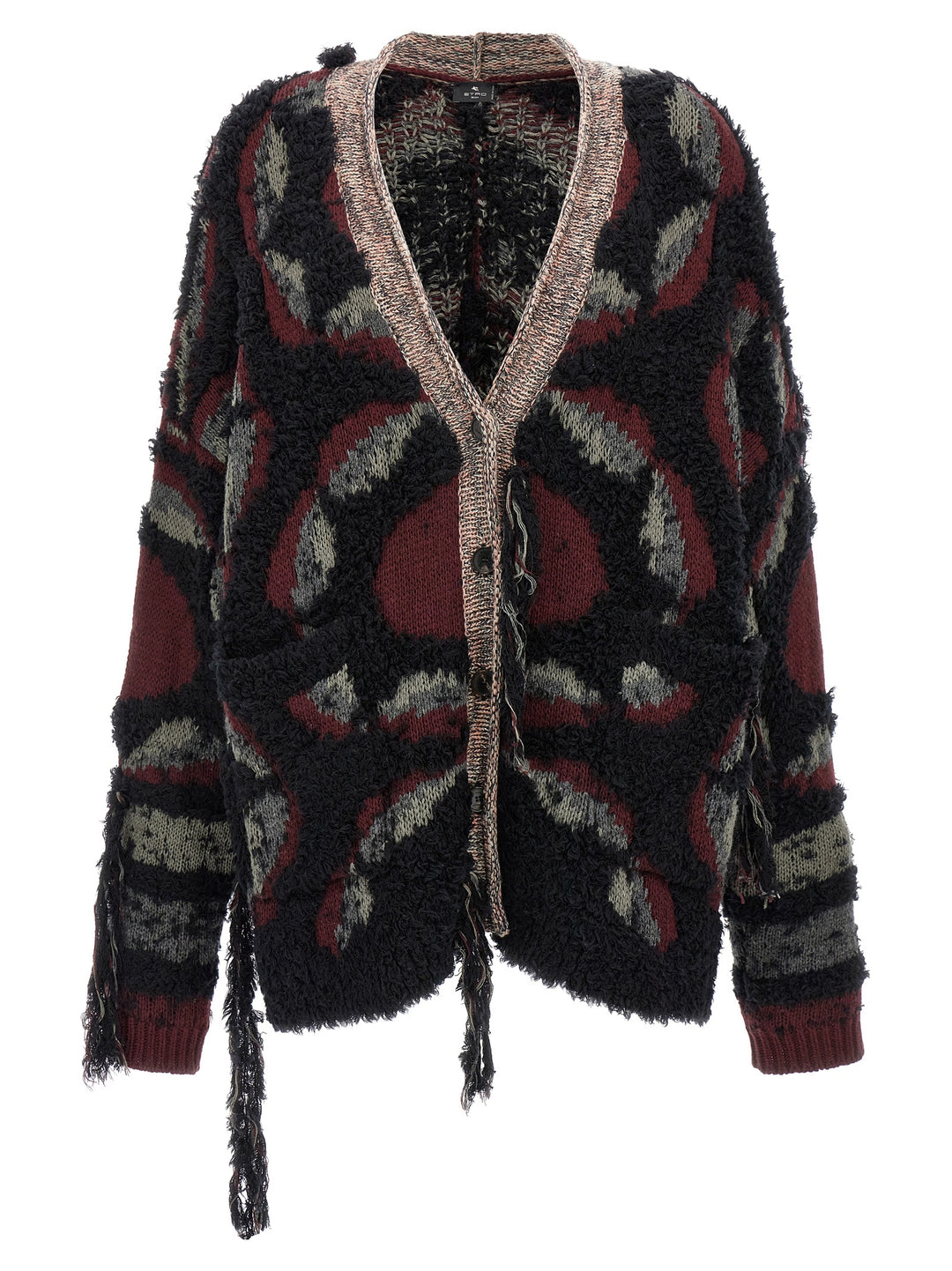 Fringed Oversized Cardigan Sweater, Cardigans Multicolor