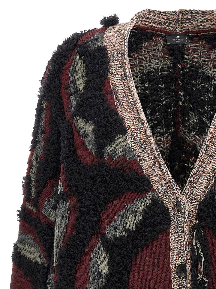 Fringed Oversized Cardigan Sweater, Cardigans Multicolor