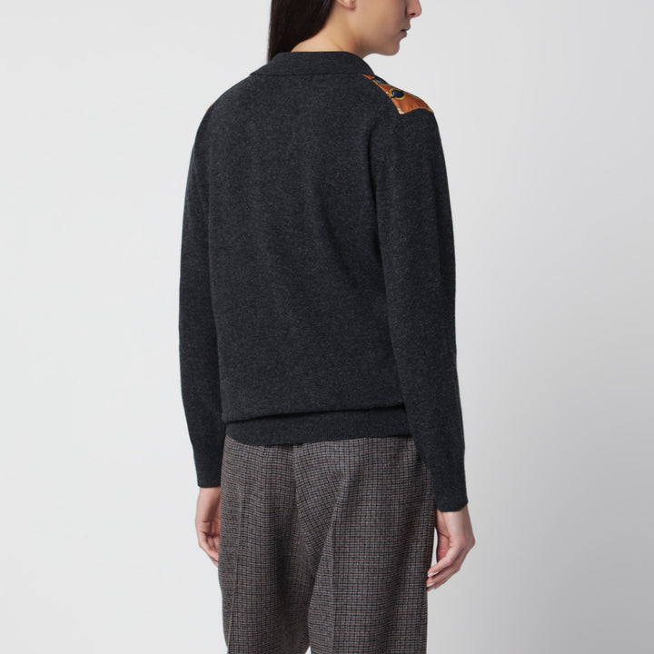 Etro Grey Wool And Cashmere Sweater With Printed Silk Intarsia