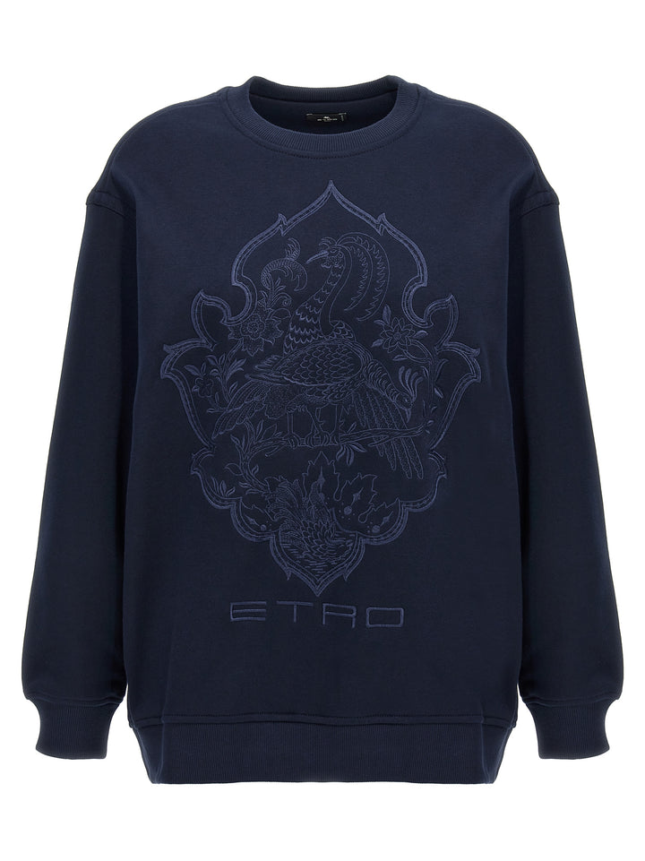 Floral Embroidery Sweatshirt Blue