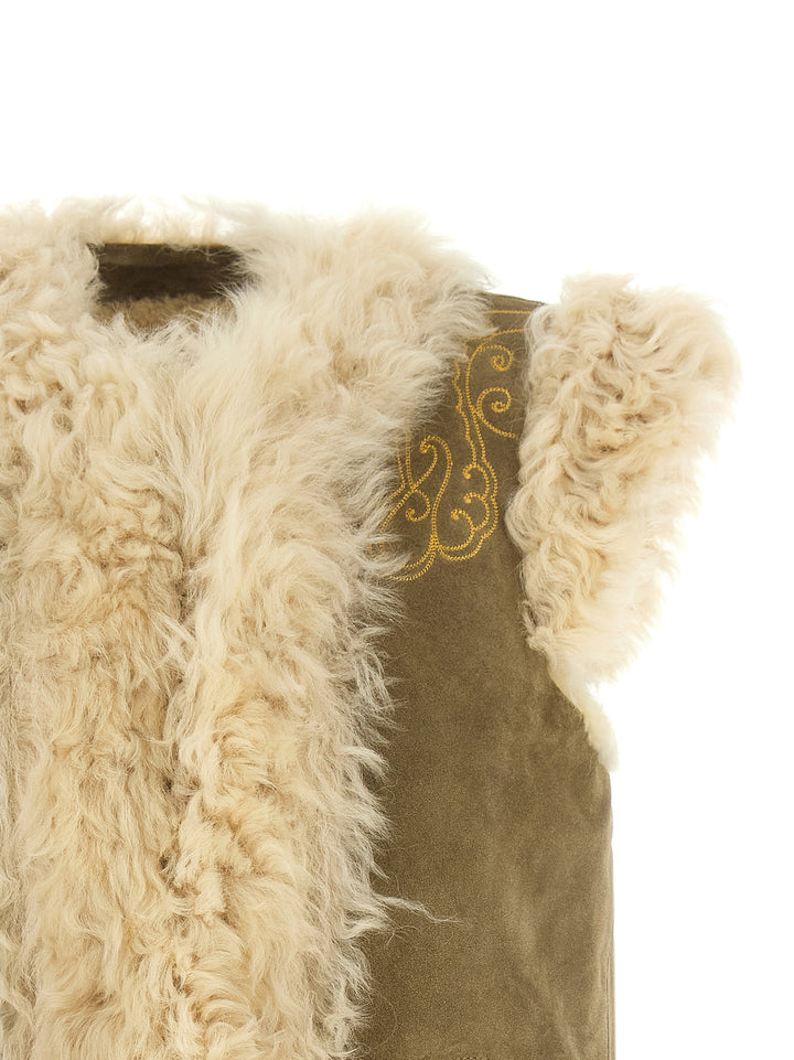 Etro Peacock Embroidery Vest Fur - Beige | 02f7fc4eefb926055b2af632f6977a829cf73507