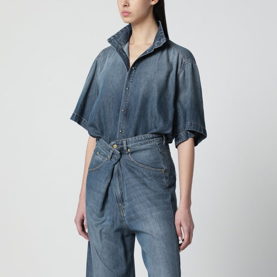 Oversized Short-Sleeve Denim Shirt