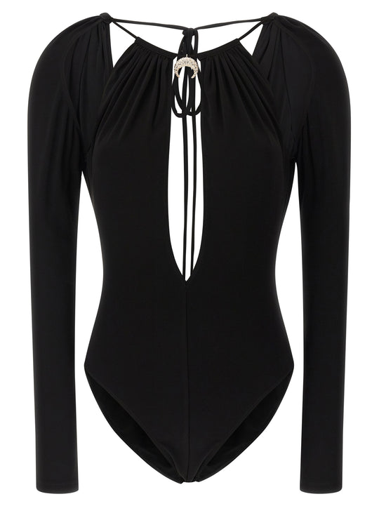 Jewel Pendant Bodysuit Tops Black