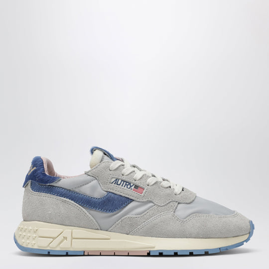 Reelwind Low Grey Sneakers With Light Blue Pony Hair Insert