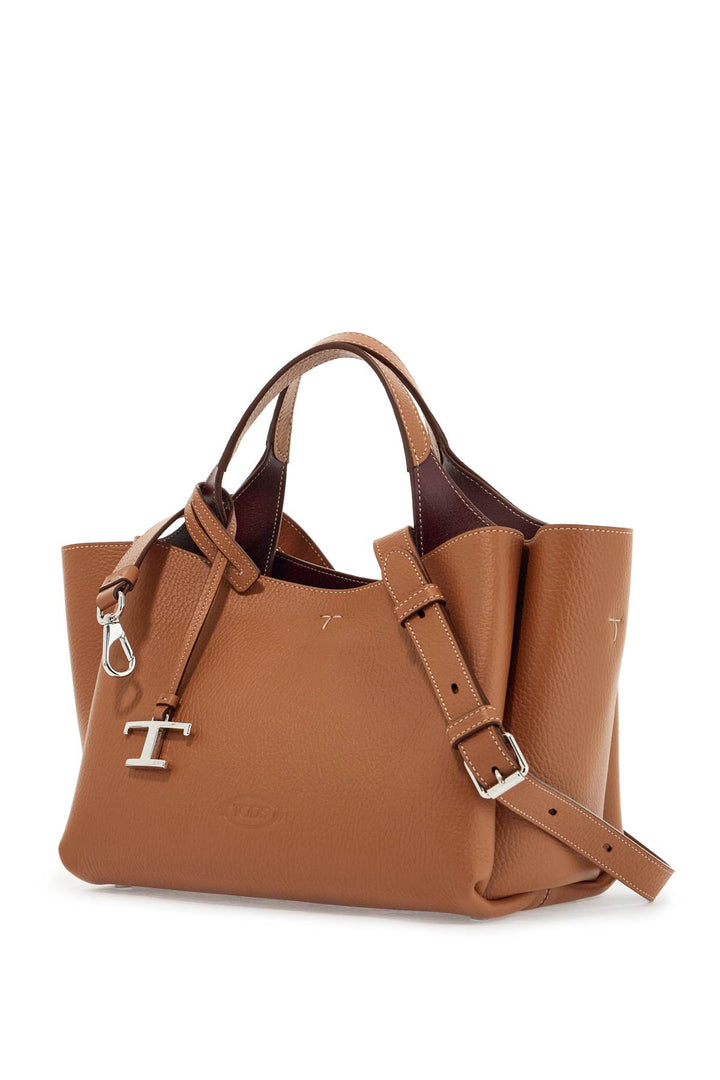 Light Brown Calfskin Mini Handbag With 2 Handles And Shoulder Strap