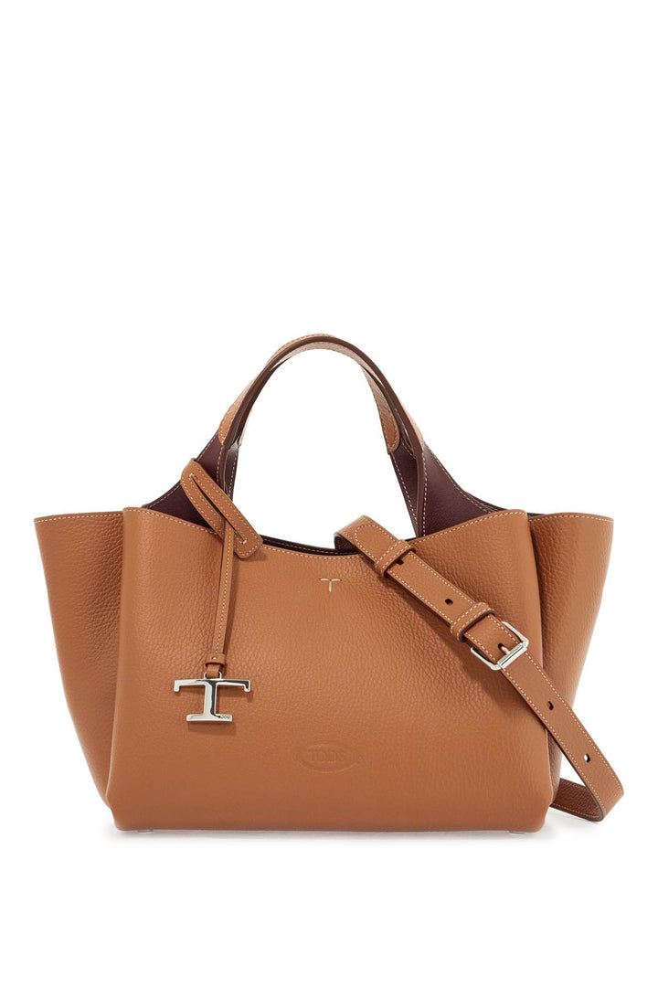 Light Brown Calfskin Mini Handbag With 2 Handles And Shoulder Strap