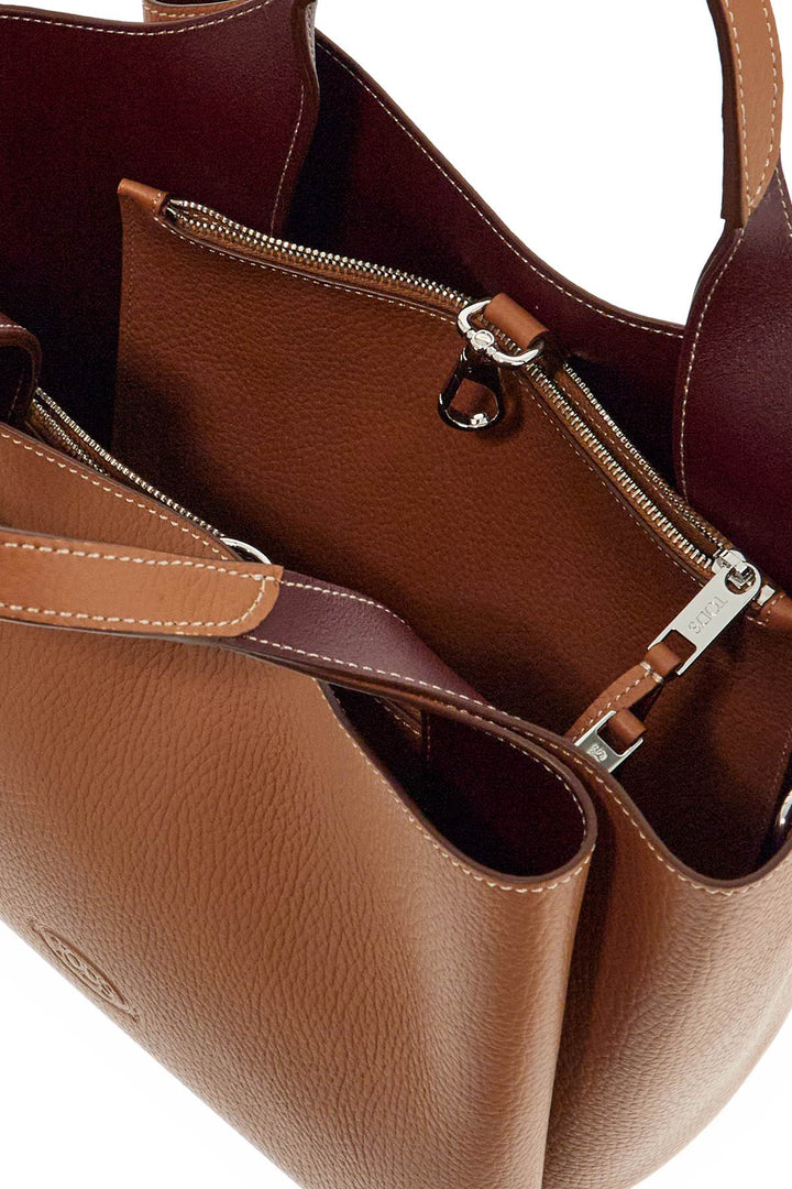 Light Brown Calfskin Mini Handbag With 2 Handles And Shoulder Strap