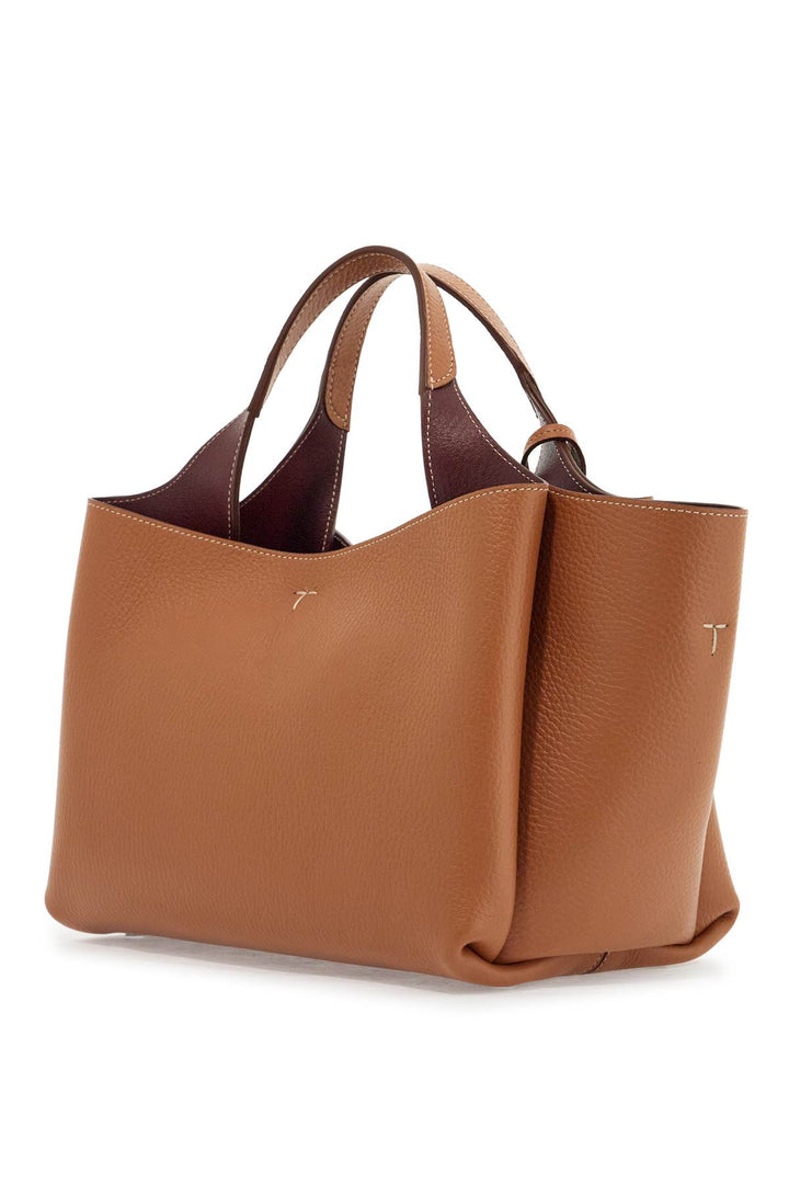 Light Brown Calfskin Mini Handbag With 2 Handles And Shoulder Strap