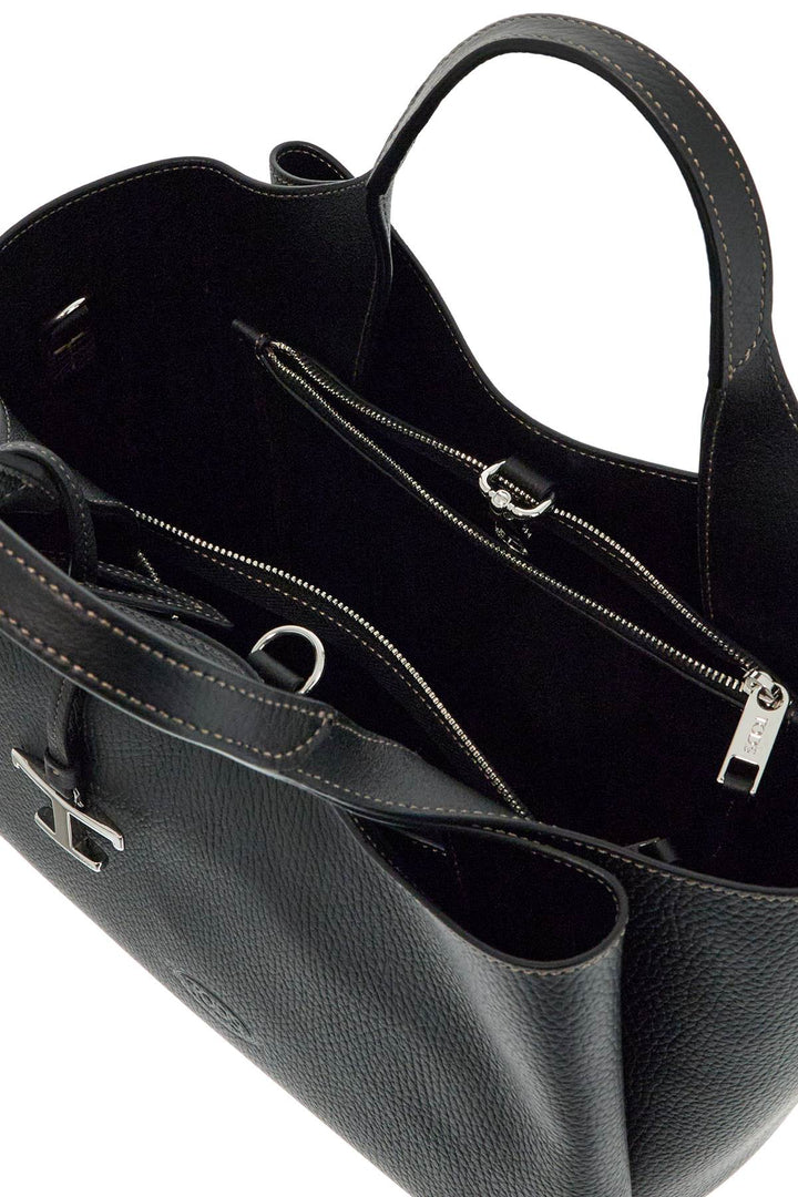 Mini Black Calfskin Handbag With 2 Handles And Shoulder Strap