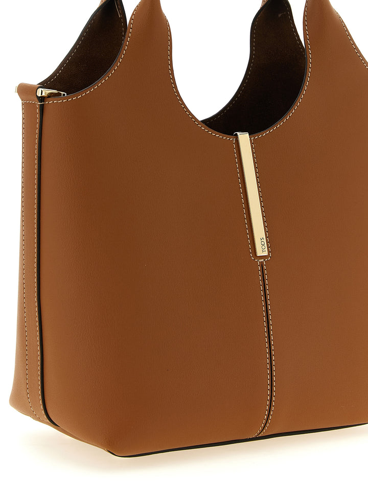 Tod'S Mini Metal Plate Shopping Bag Tote Bag - Brown | 39673d7f9d78ff89be36be6ce01479e49ed0f822
