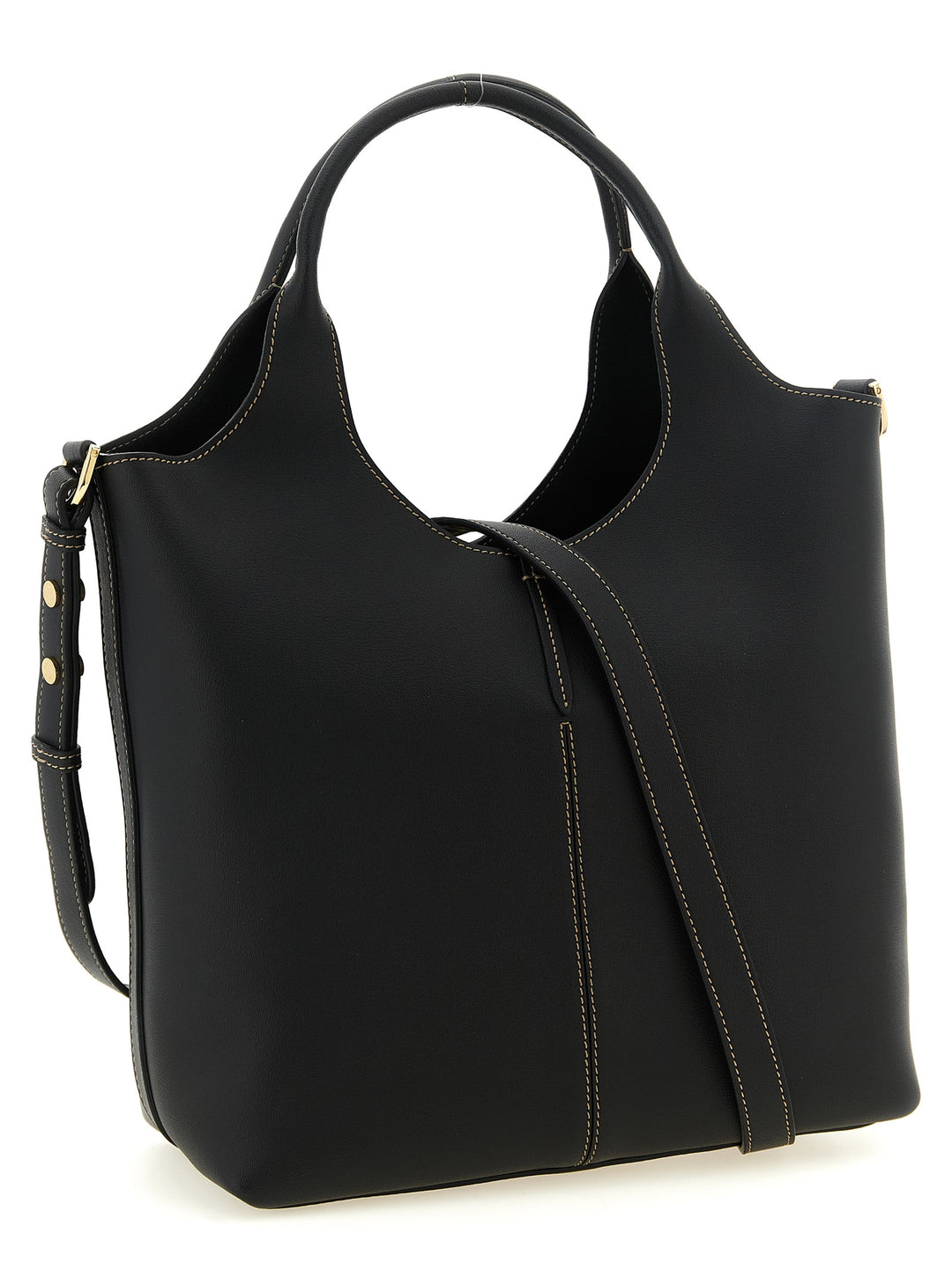 Tod'S Small Metal Plate Shopping Bag Tote Bag - Black | 5455a5ea521860defc5c6d51e4dd1618b7bf0556