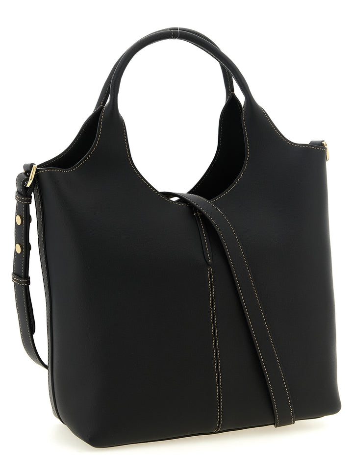 Tod'S Small Metal Plate Shopping Bag Tote Bag - Black | 5455a5ea521860defc5c6d51e4dd1618b7bf0556