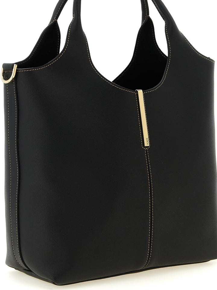 Tod'S Small Metal Plate Shopping Bag Tote Bag - Black | a956c3e3d12d395d3f5b7bd227fd6a677ad3aba0