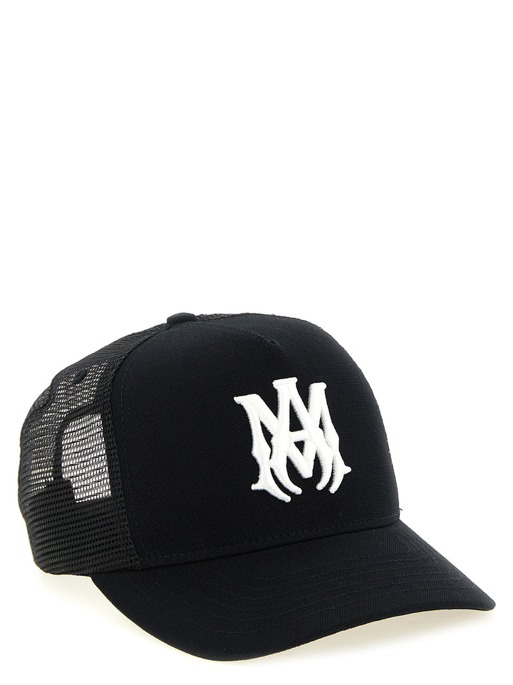 Amiri Ma Logo Trucker Hats - Black | a701dda132fda349aa859f547d82a6c8745c0054