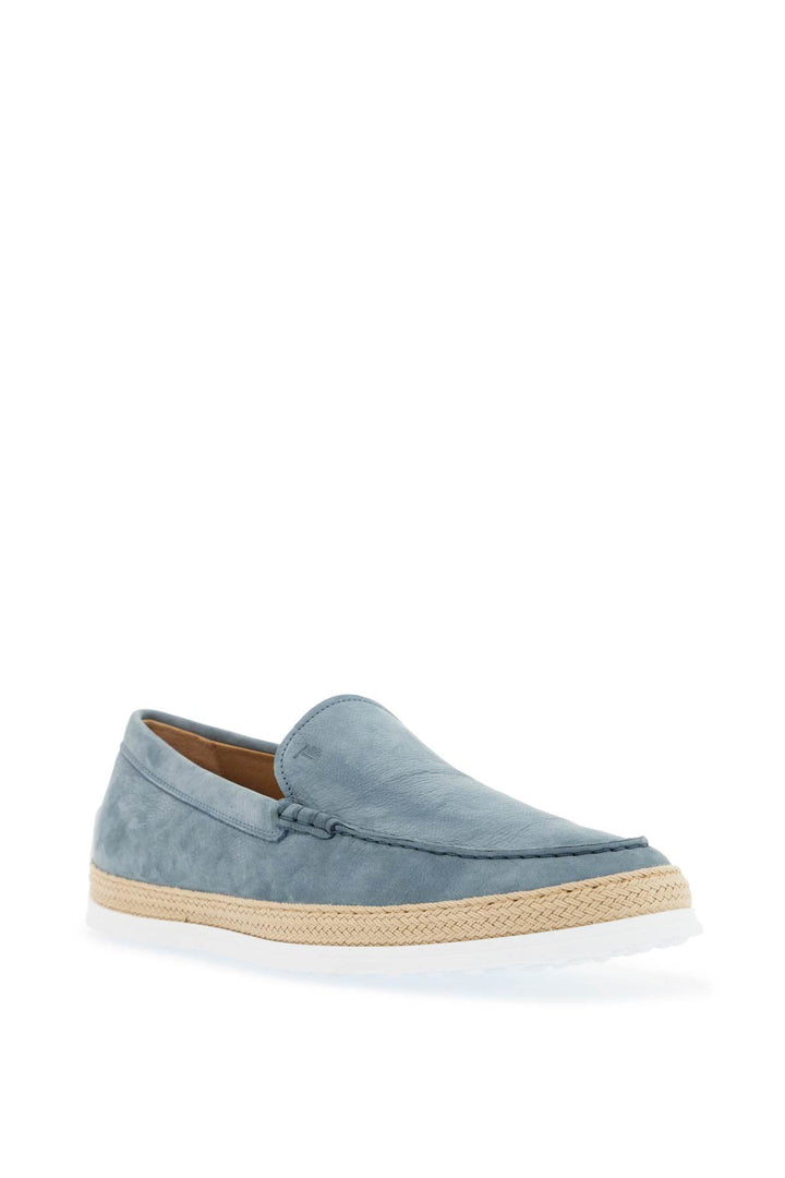 Light Blue Calfskin Loafers With Rubber And Rope Sole