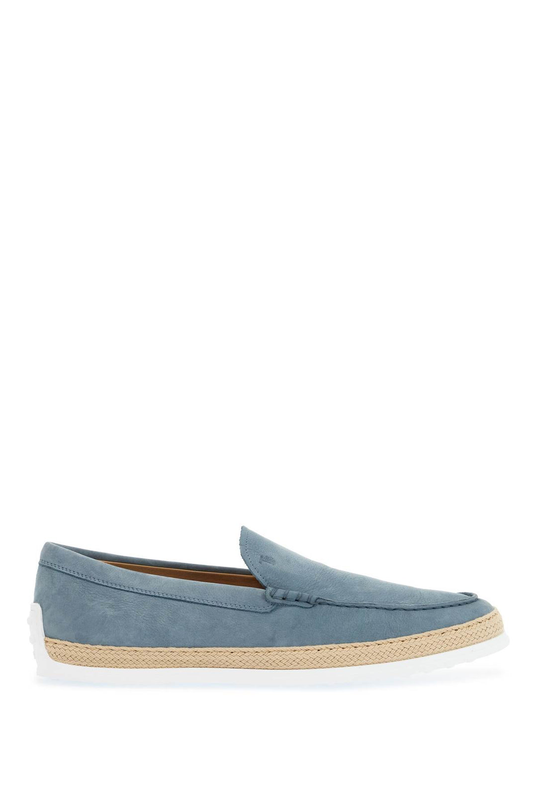 Light Blue Calfskin Loafers With Rubber And Rope Sole